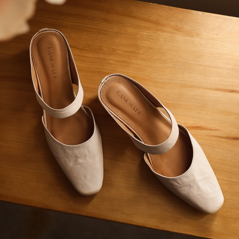 Cavie Genuine Leather Square-Toe Mules