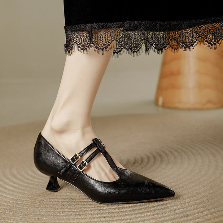 Mirel Genuine Leather T-Strap Pumps