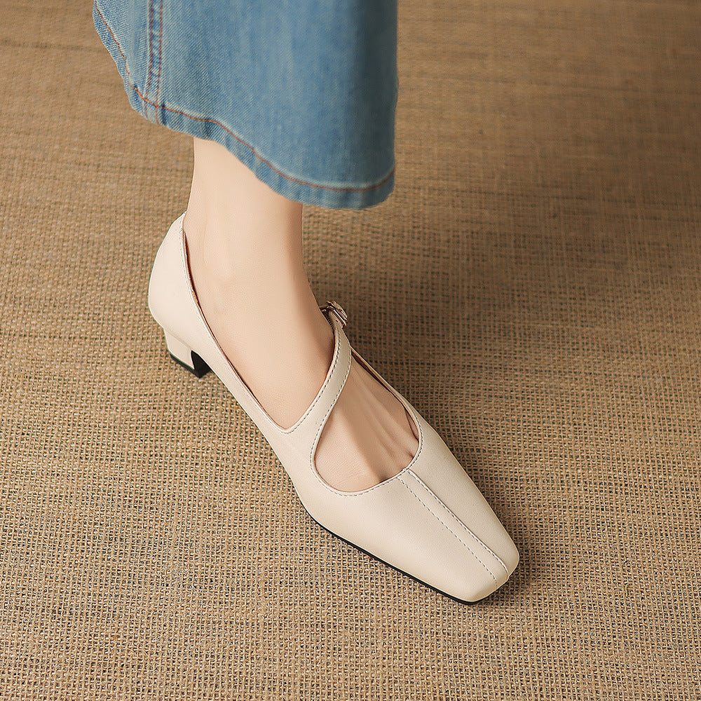 Celes Square Toe Leather Mary Jane Pumps