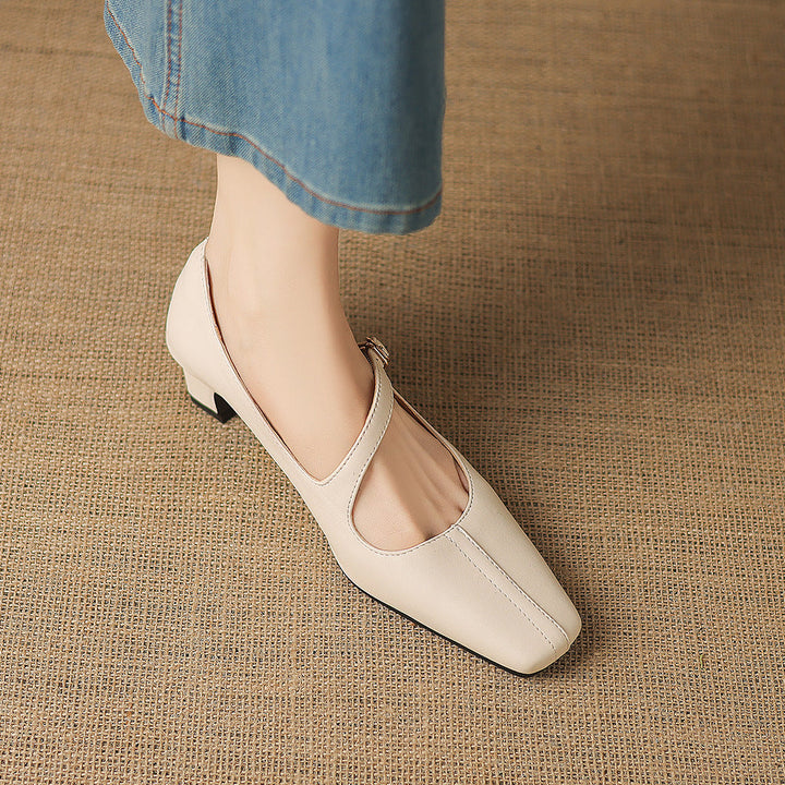 Celes Square Toe Leather Mary Jane Pumps