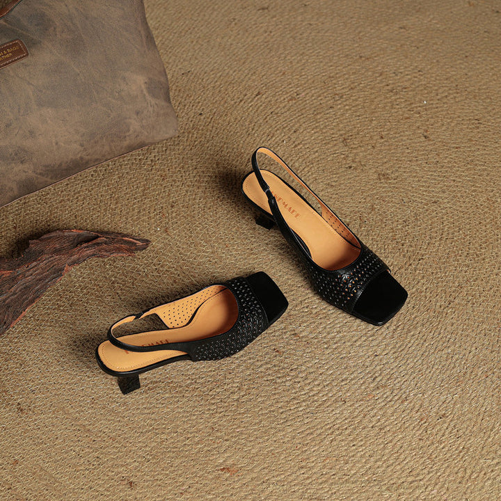 Muse Genuine Leather Square-Toe Slingback Sandals