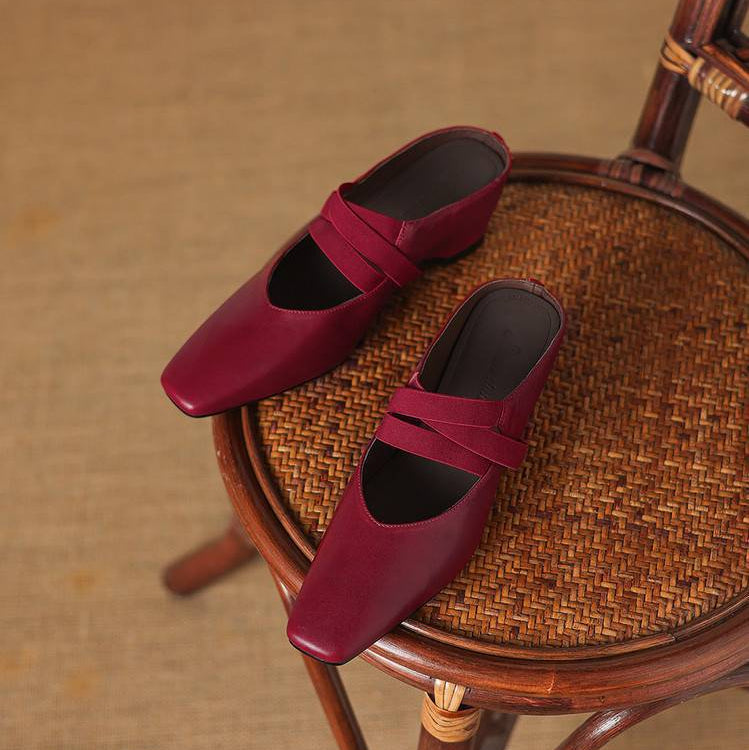 Maren Genuine Leather Square-Toe Mules
