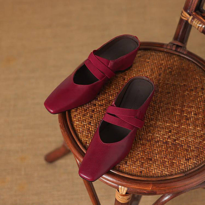 Maren Genuine Leather Square-Toe Mules