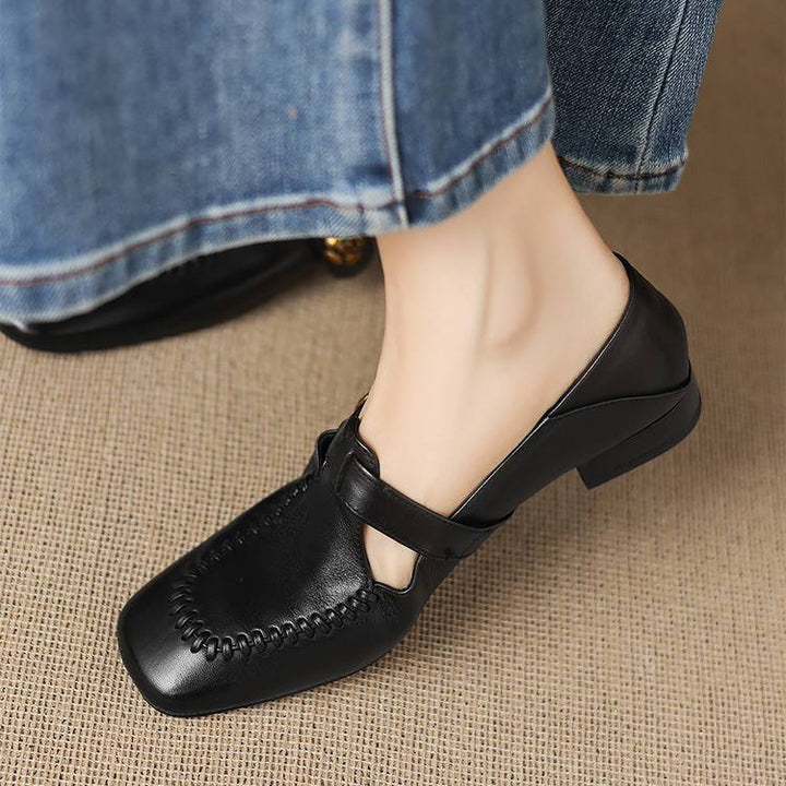 Krea Genuine Leather Whipstitch T-Strap Pumps