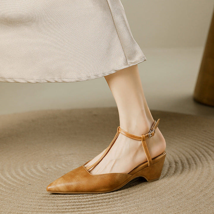 Nelsy Premium Leather T-Strap Slingback Heels