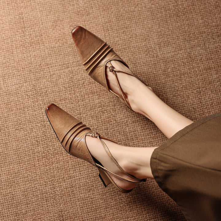 Enola Genuine Leather Cross strap Slingback Heels