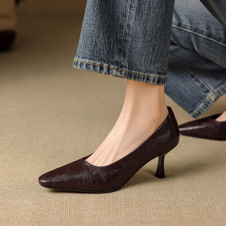 Cleva Genuine Leather Square-Toe Heels