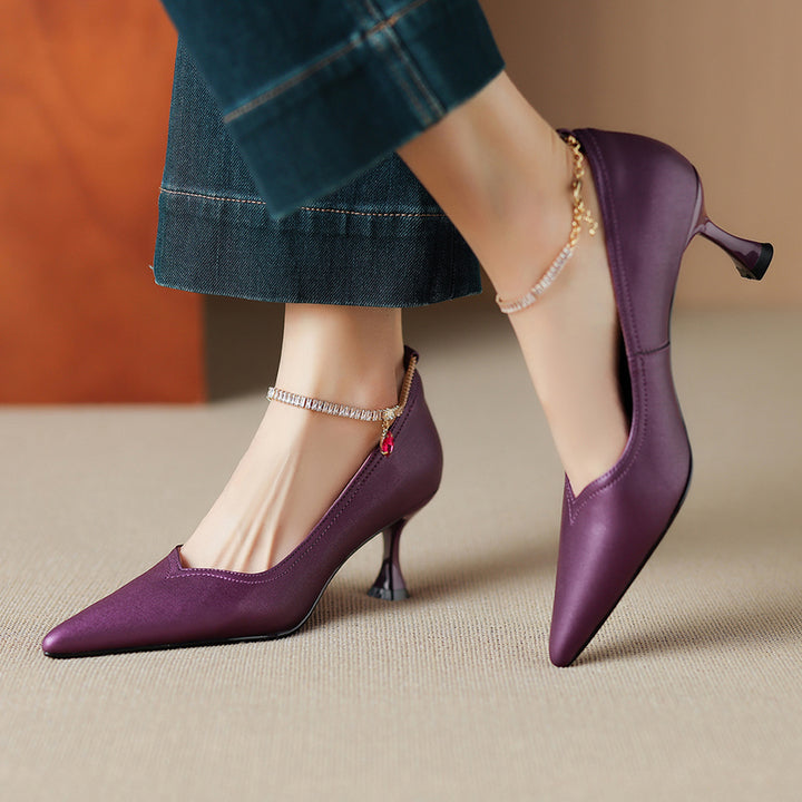 Raya Genuine Leather Rhinestone Anklet Pumps