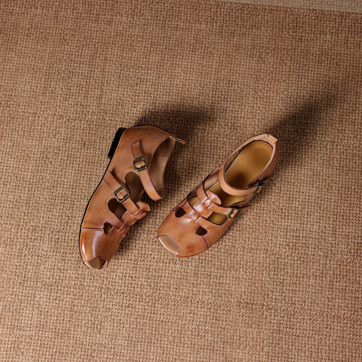 Caira Genuine Leather Peep-Toe Fisherman Sandals