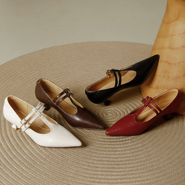 Mirel Genuine Leather T-Strap Pumps