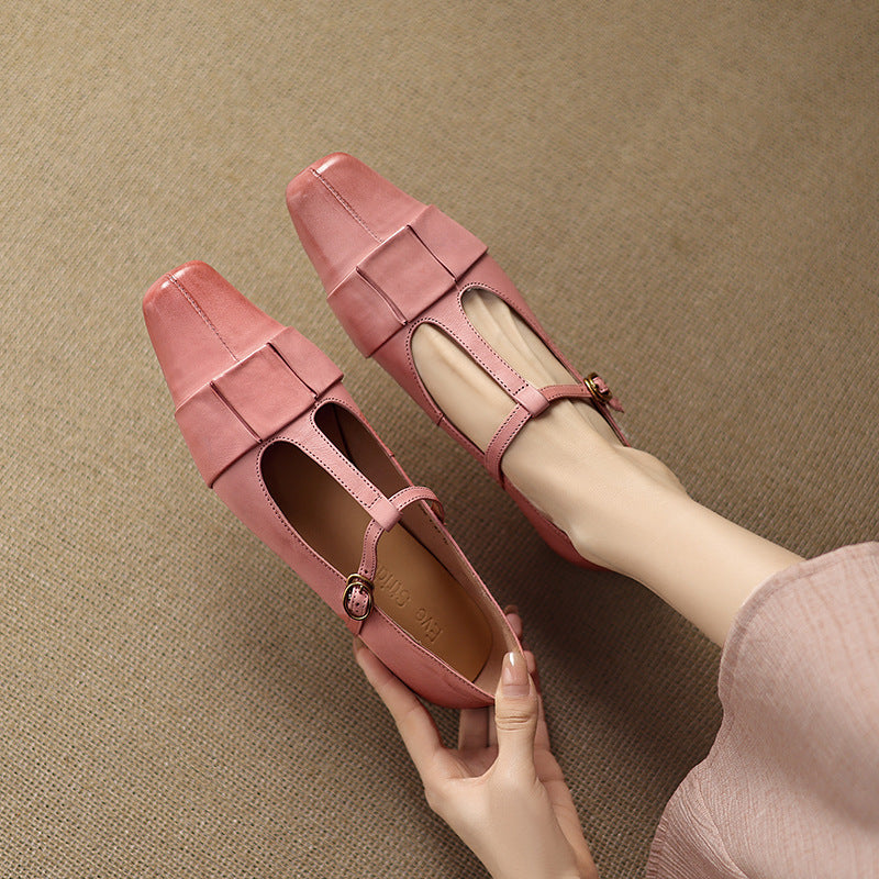 Leya Genuine Leather T-Strap Pumps