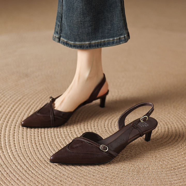 Elise Genuine Leather Pointed-Toe Slingback Heels