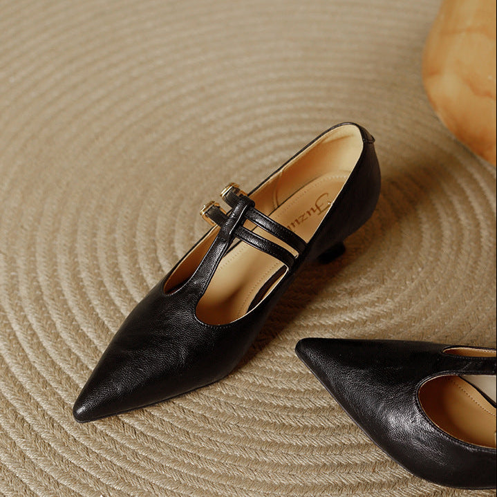 Mirel Genuine Leather T-Strap Pumps