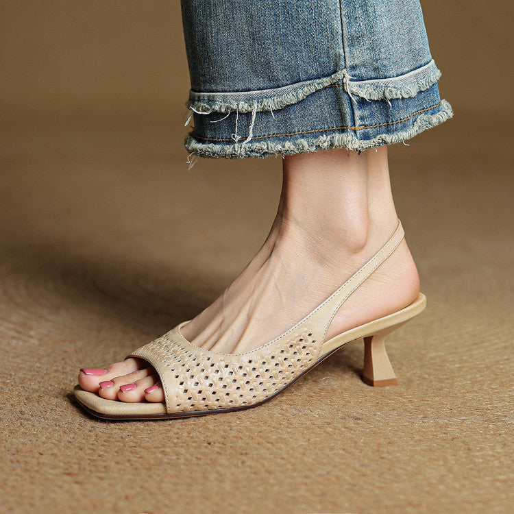 Muse Genuine Leather Square-Toe Slingback Sandals