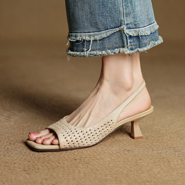 Muse Genuine Leather Square-Toe Slingback Sandals