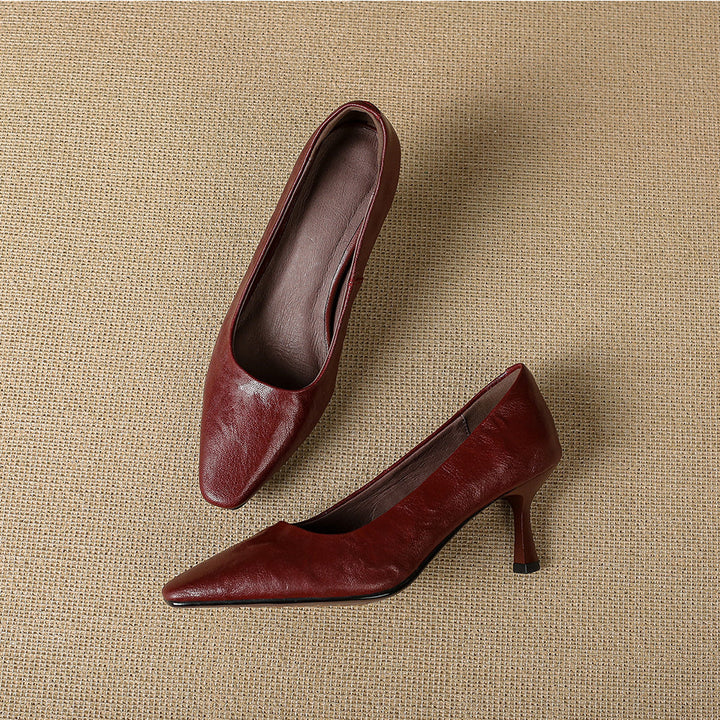 Cleva Genuine Leather Square-Toe Heels