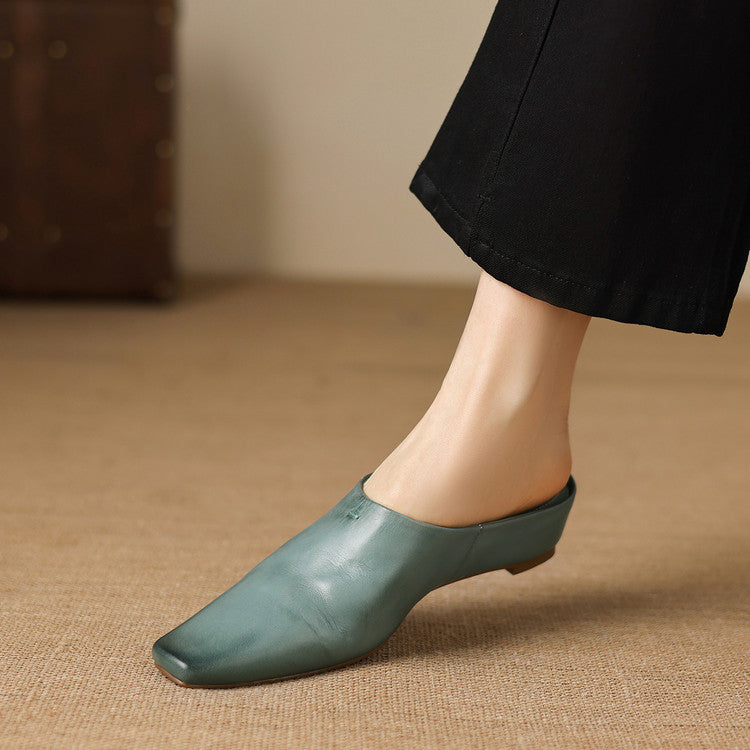 Noelle Genuine Leather Square-Toe Mules
