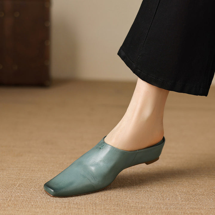 Noelle Genuine Leather Square-Toe Mules