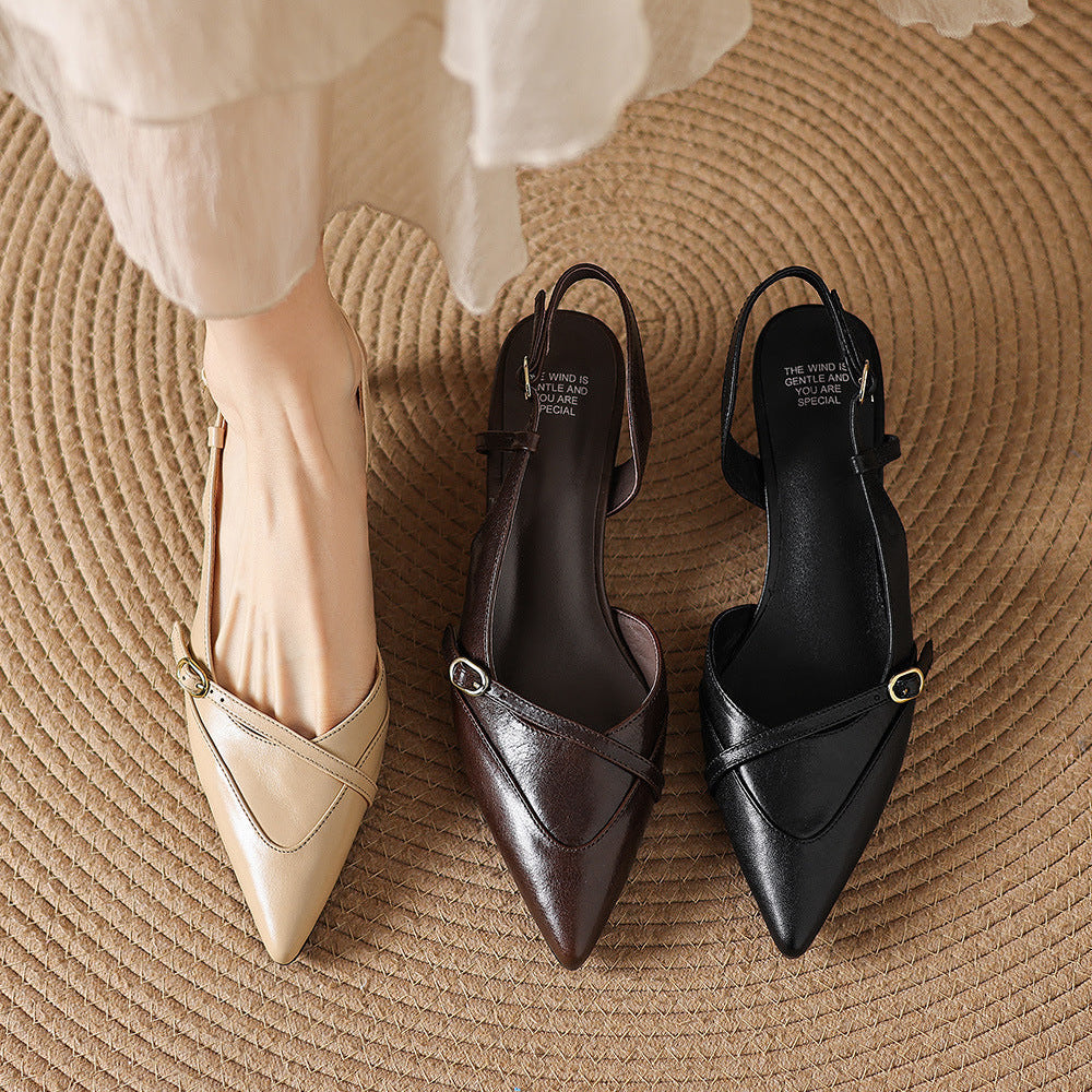 Elise Genuine Leather Pointed-Toe Slingback Heels