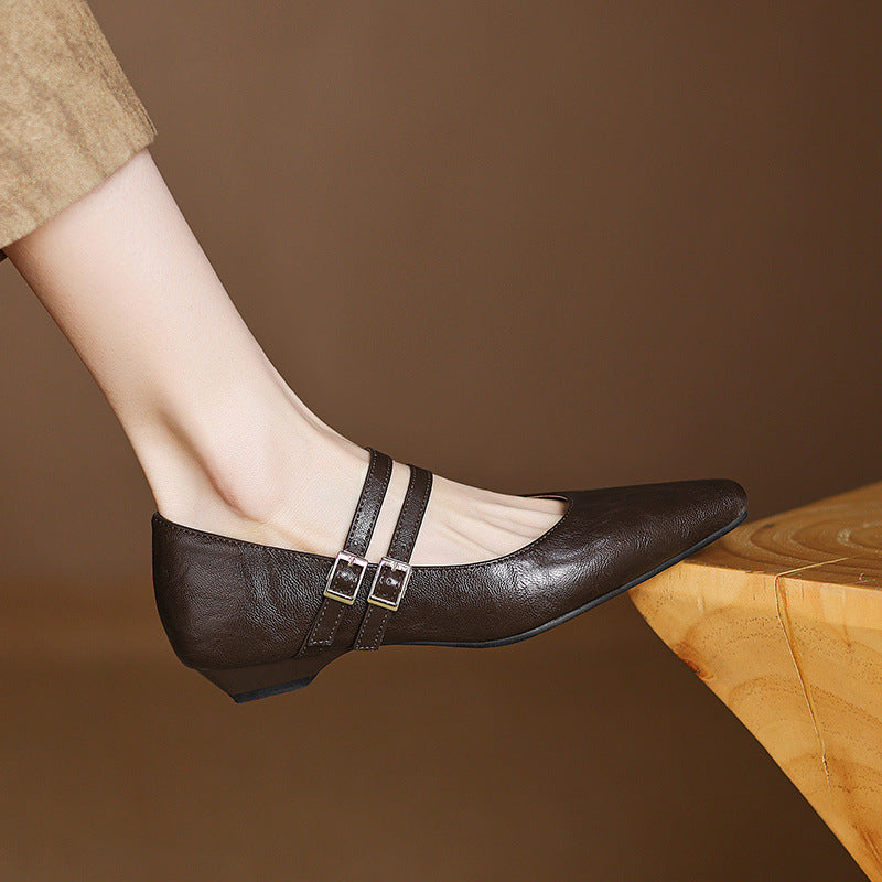 Noel Genuine Leather Dual-Strap Mary Jane Flats
