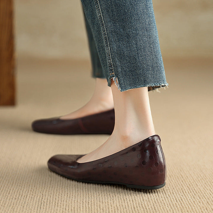 Roma Genuine Leather Square Toe Flat Pumps