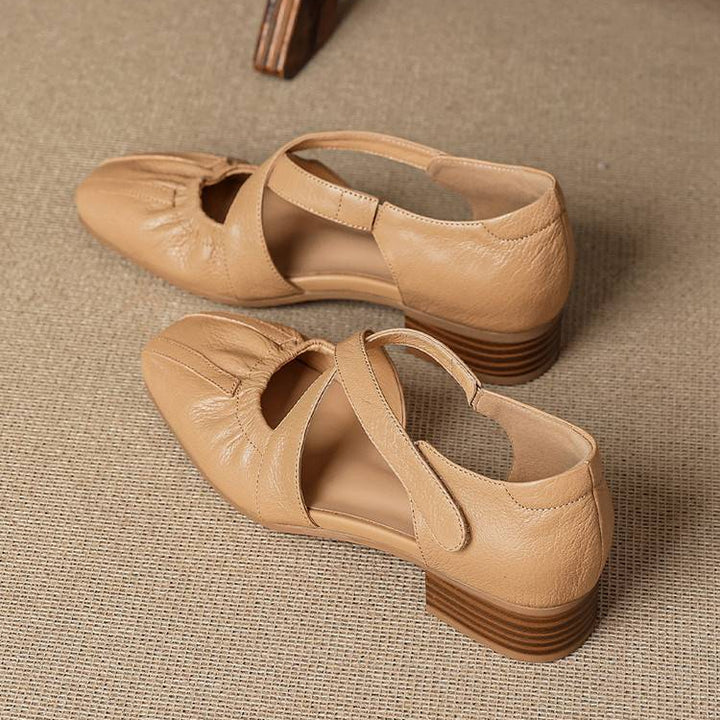 Odie Genuine Leather Cross Strap Flats