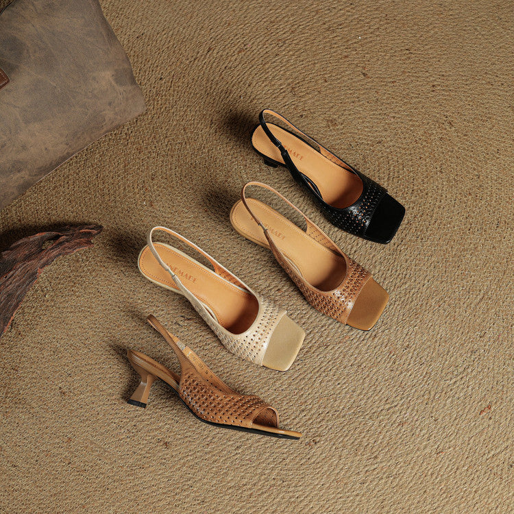 Muse Genuine Leather Square-Toe Slingback Sandals