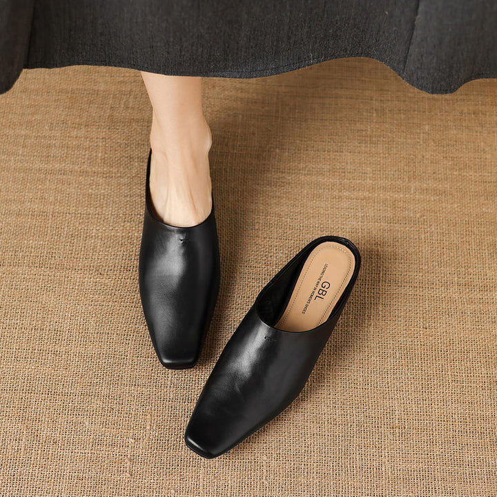 Noelle Genuine Leather Square-Toe Mules
