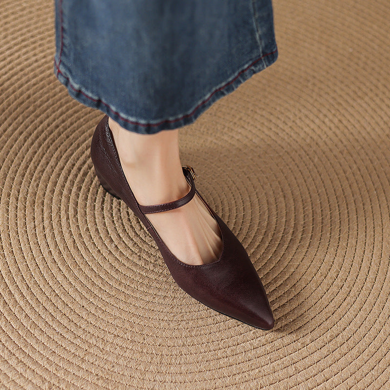 Evie Genuine Leather Pointed Toe Mary Jane Pumps
