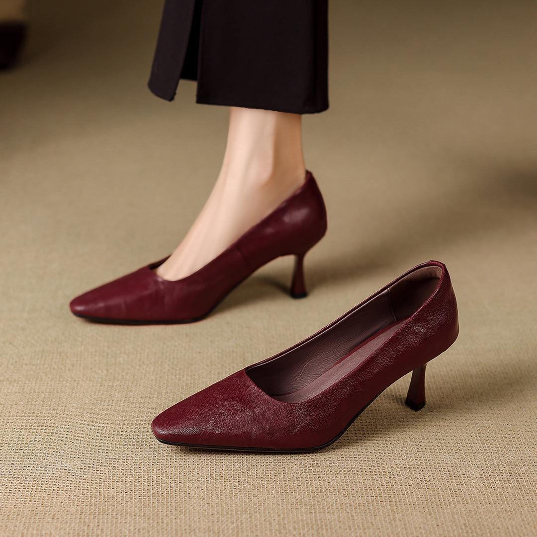 Cleva Genuine Leather Square-Toe Heels