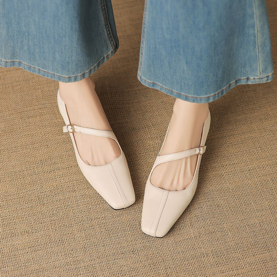 Celes Square Toe Leather Mary Jane Pumps