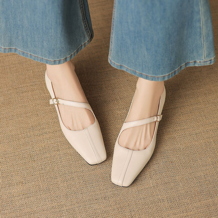 Celes Square Toe Leather Mary Jane Pumps