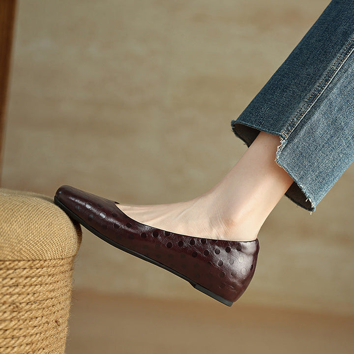 Roma Genuine Leather Square Toe Flat Pumps