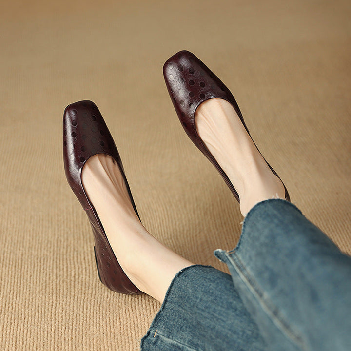 Roma Genuine Leather Square Toe Flat Pumps