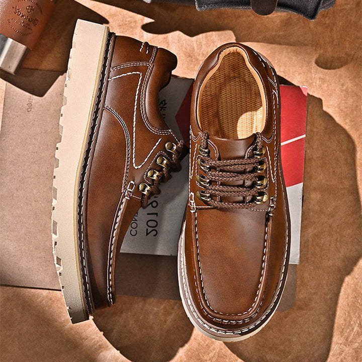 Rowen Genuine Leather Lace-Up Moc Toe Shoes