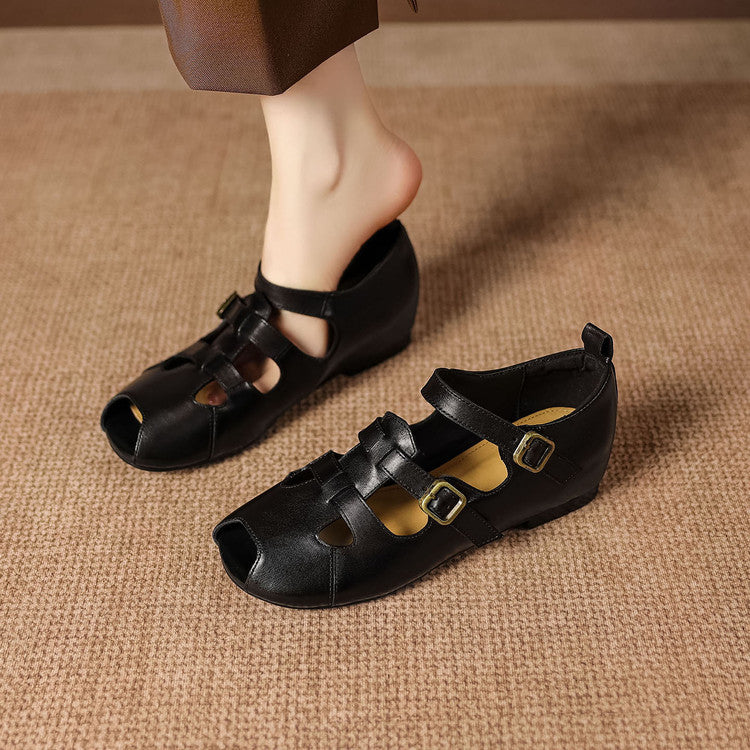 Caira Genuine Leather Peep-Toe Fisherman Sandals