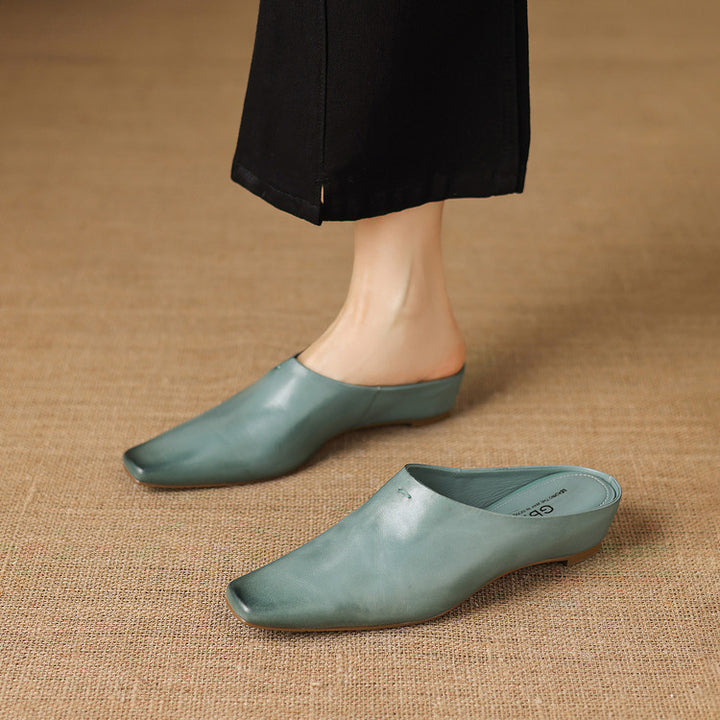 Noelle Genuine Leather Square-Toe Mules