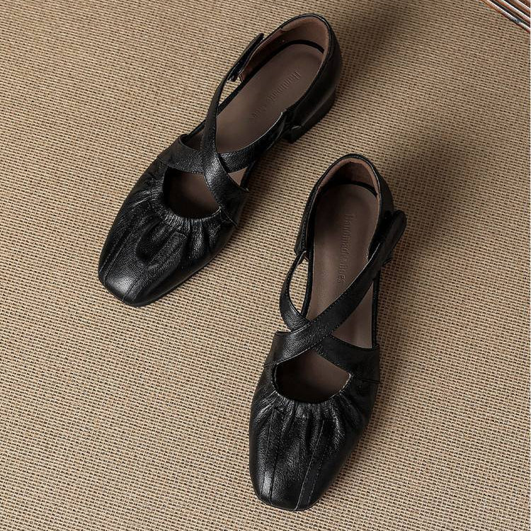 Odie Genuine Leather Cross Strap Flats