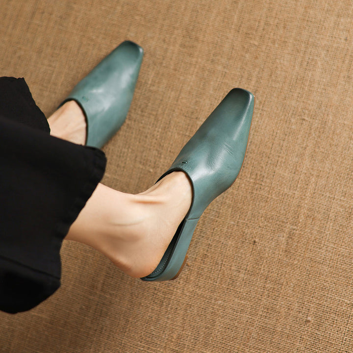 Noelle Genuine Leather Square-Toe Mules