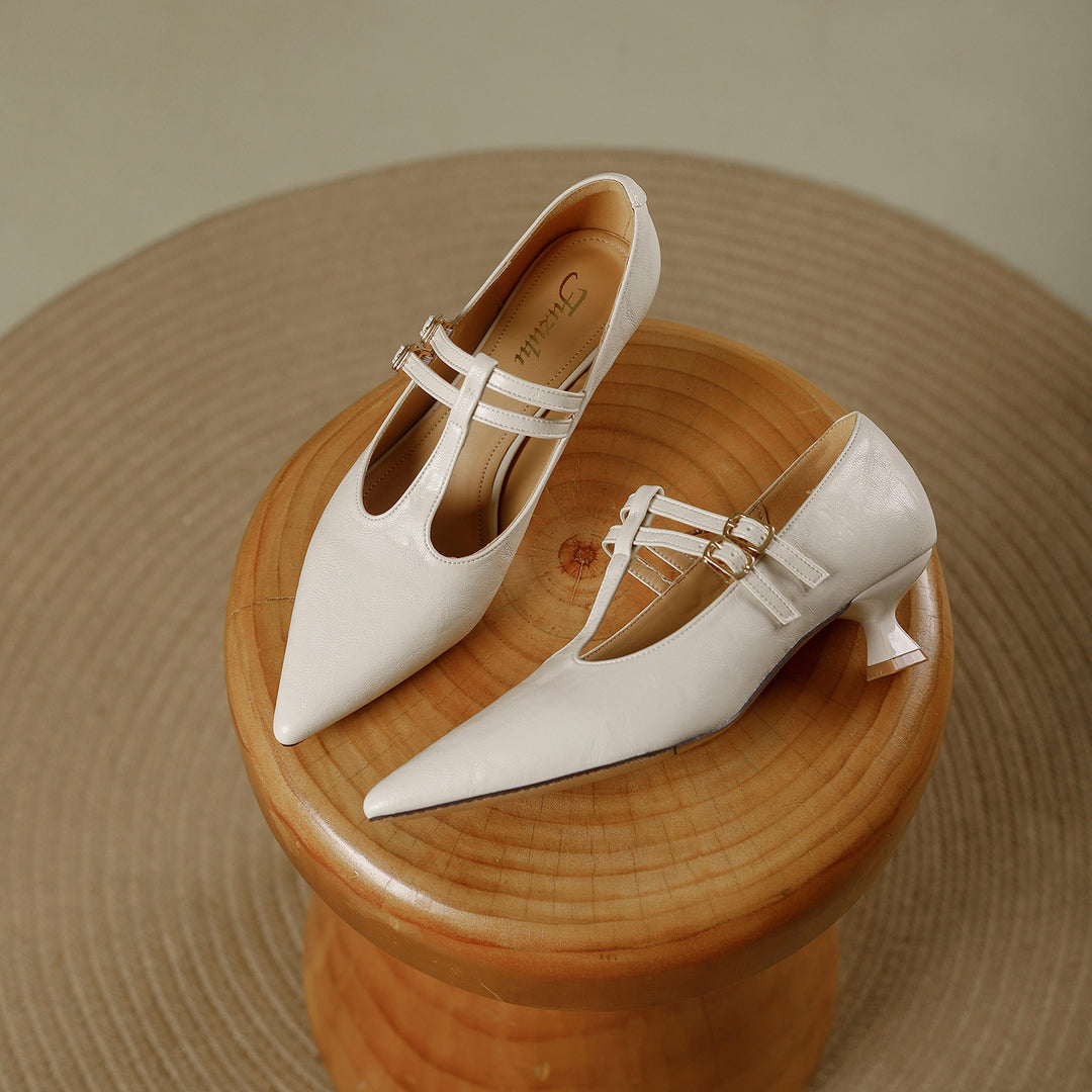 Mirel Genuine Leather T-Strap Pumps