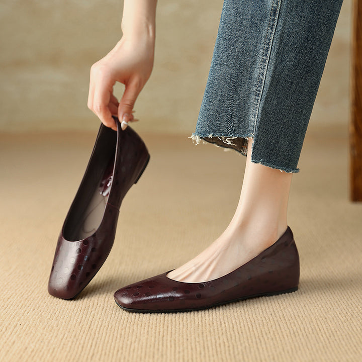 Roma Genuine Leather Square Toe Flat Pumps