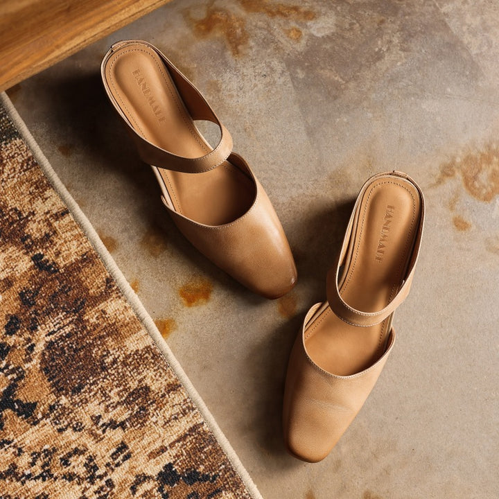Cavie Genuine Leather Square-Toe Mules
