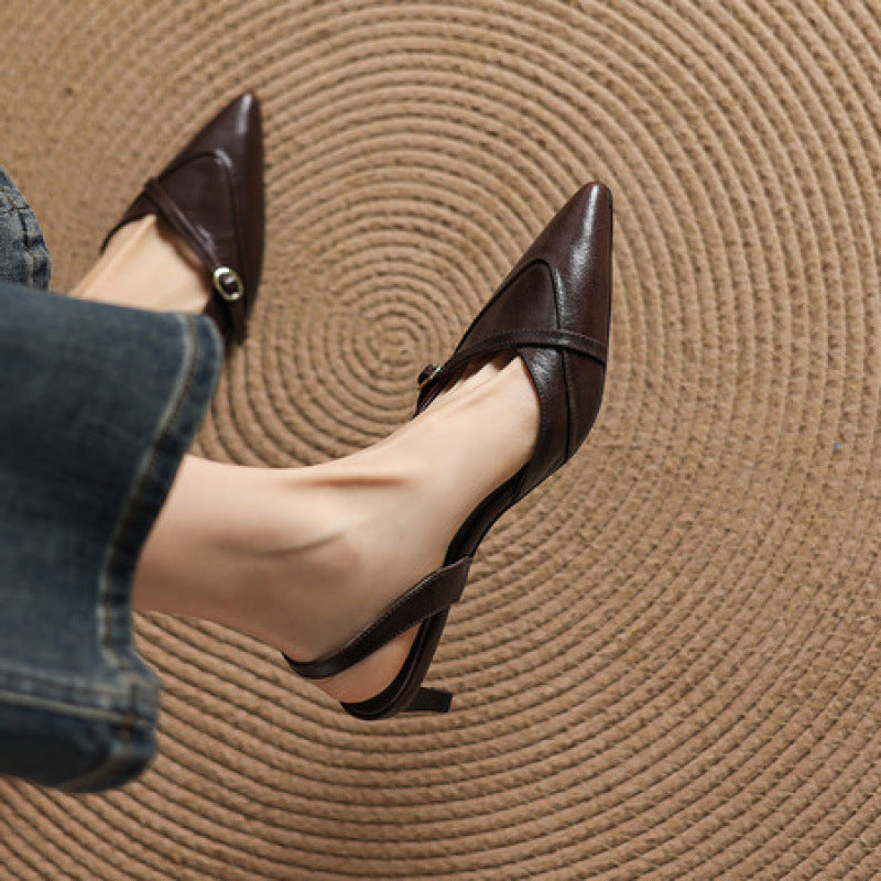 Elise Genuine Leather Pointed-Toe Slingback Heels