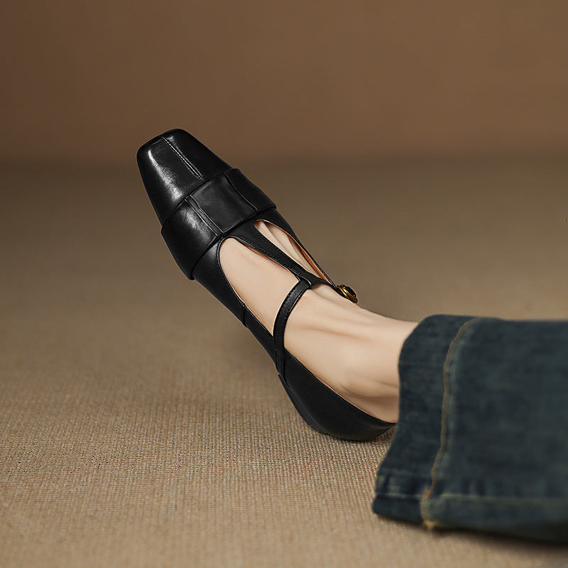 Leya Genuine Leather T-Strap Pumps