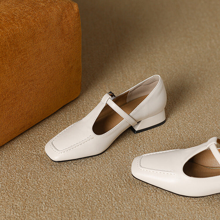 Velora Genuine Leather Square-Toe Mary Jane Pumps