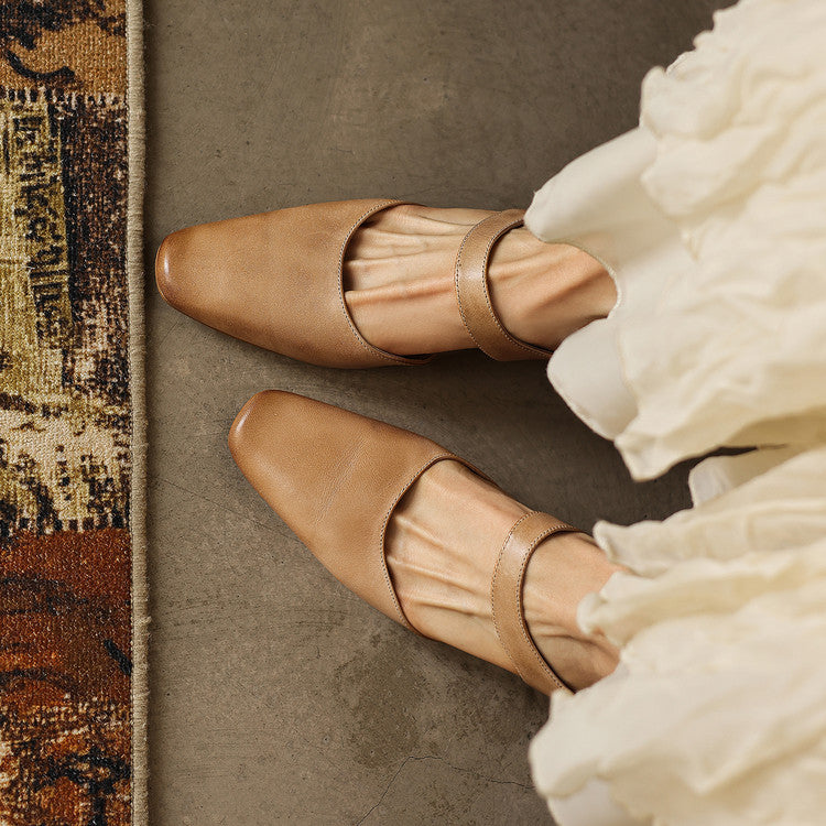 Cavie Genuine Leather Square-Toe Mules