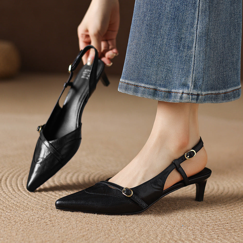 Elise Genuine Leather Pointed-Toe Slingback Heels