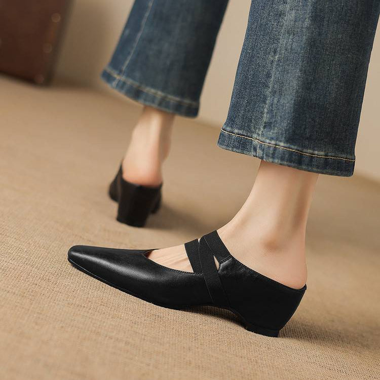 Maren Genuine Leather Square-Toe Mules