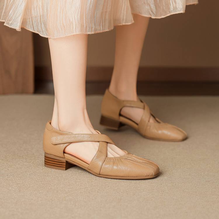 Odie Genuine Leather Cross Strap Flats