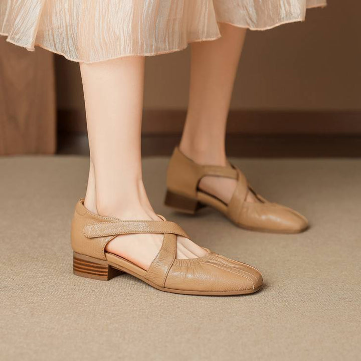 Odie Genuine Leather Cross Strap Flats